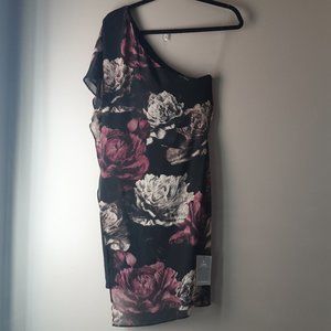 le chateau New Black Pink Cream Floral One Shoulder Dress | NWT! Small